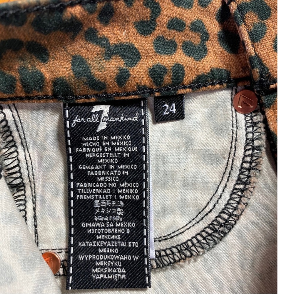 7 For All Mankind Leopard Coated High Rise Slim Fit Kick Flare Jeans 24 - Picture 7 of 8